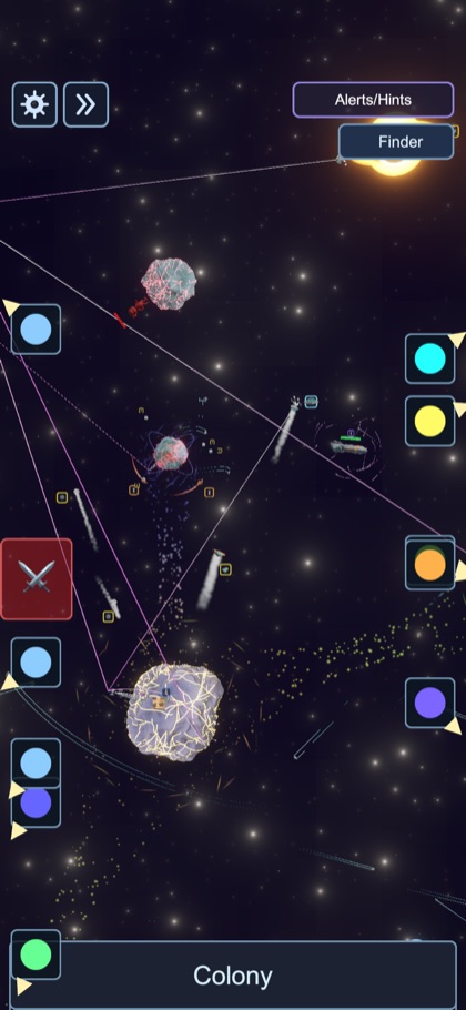 Two small planets linked by supply lines with ships in transit