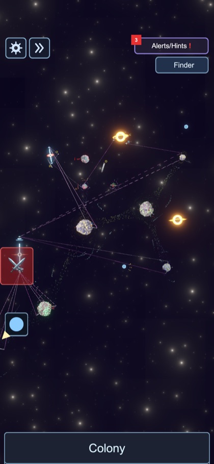 The star map with three new alerts waiting in the Alerts panel
